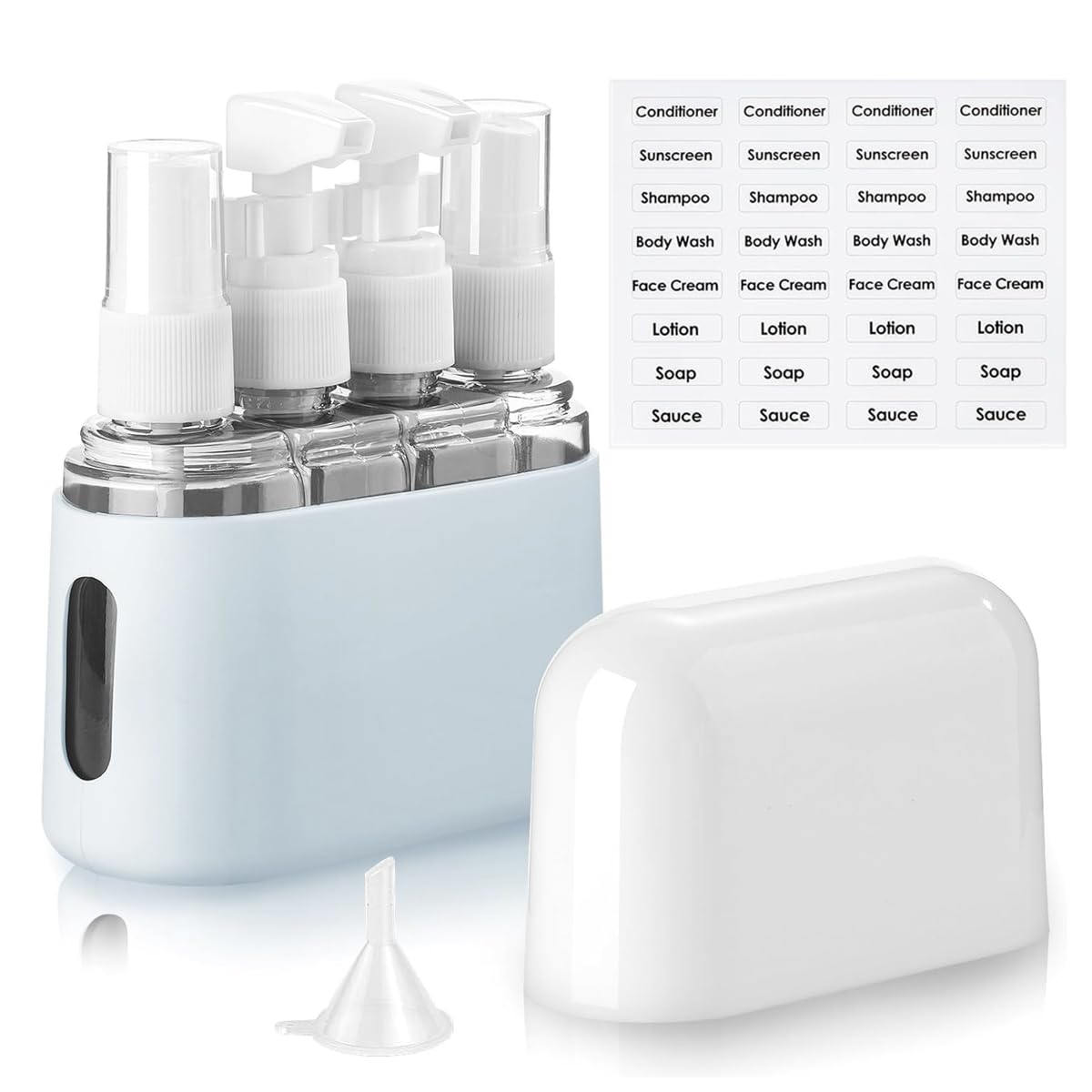 MAYCREATE Travel Bottles Leak Proof, 4 in 1 Travel Containers for Toiletries, Refillable Plastic Bottles with Lid, Travel Accessories Shampoo Conditioner Bottles, Blue MAYCREATE Travel Bottles Leak Proof, 4 in 1 Travel Containers for Toiletries, Refillable Plastic Bottles with Lid, Travel Accessories Shampoo Conditioner Bottles, Blue